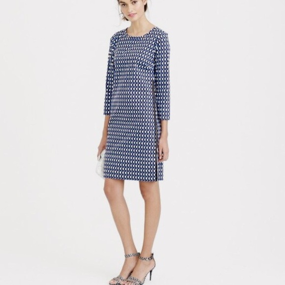 J.Crew Jet Set Geo Print 3/4 Sleeve Shift Dress with Side Zipper Accent Size 4 - Picture 1 of 16